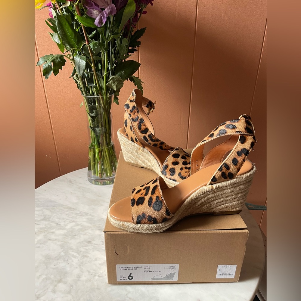 NWT Brand New with tags J Crew Factory Calfhair espadrille wedge sandals - Picture 2 of 11